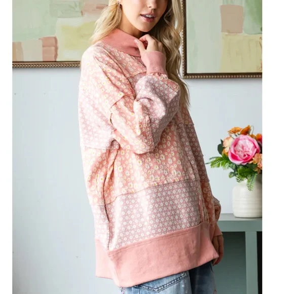 POL Women's Pink Floral Cowl Neck Sweater - Picture 4 of 7